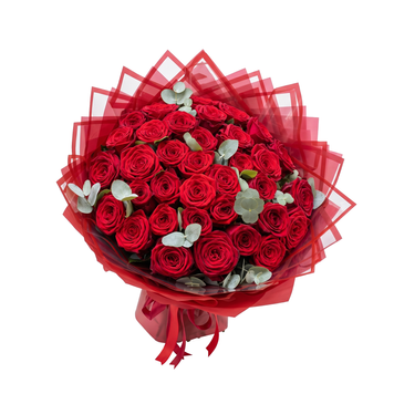 Bouquet di 51 rose rosse con eucalipto 071 фото