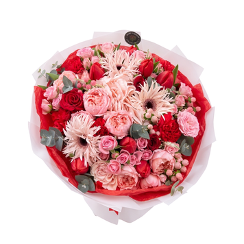 Bouquet misto nei toni rosa e rosso 026 фото