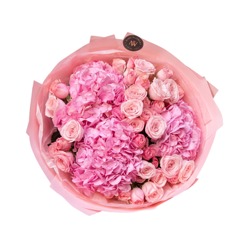 Bouquet misto con ortensie e rose inglesi spray 041 фото