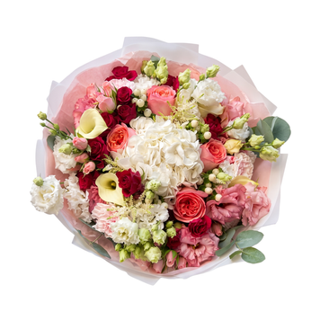Bouquet misto nei toni rosa, bordeaux e bianco 044 фото